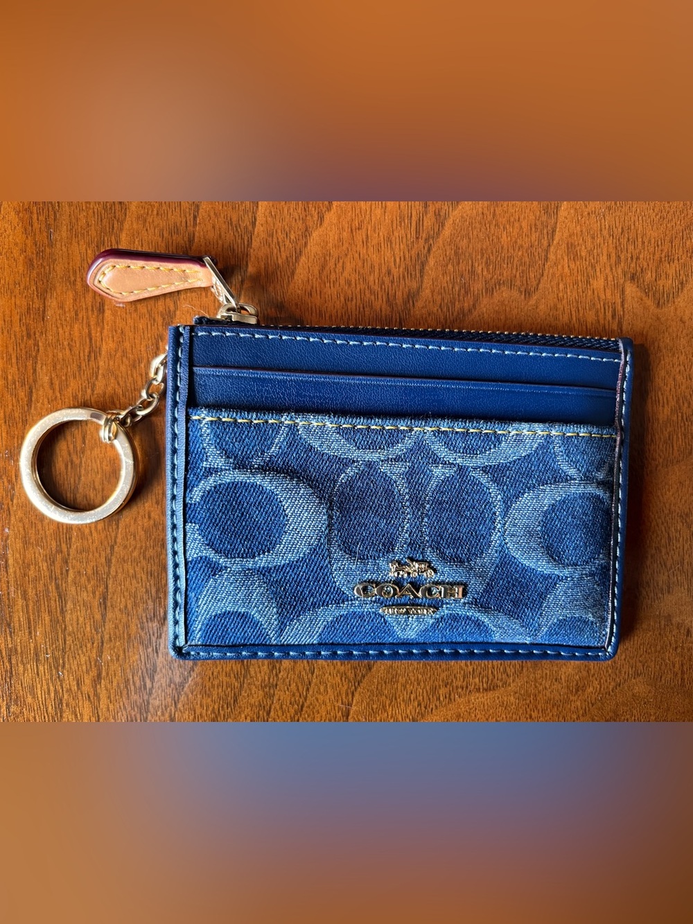 Coach denim Skinny Mini with Gold Keychain! Window identification too!